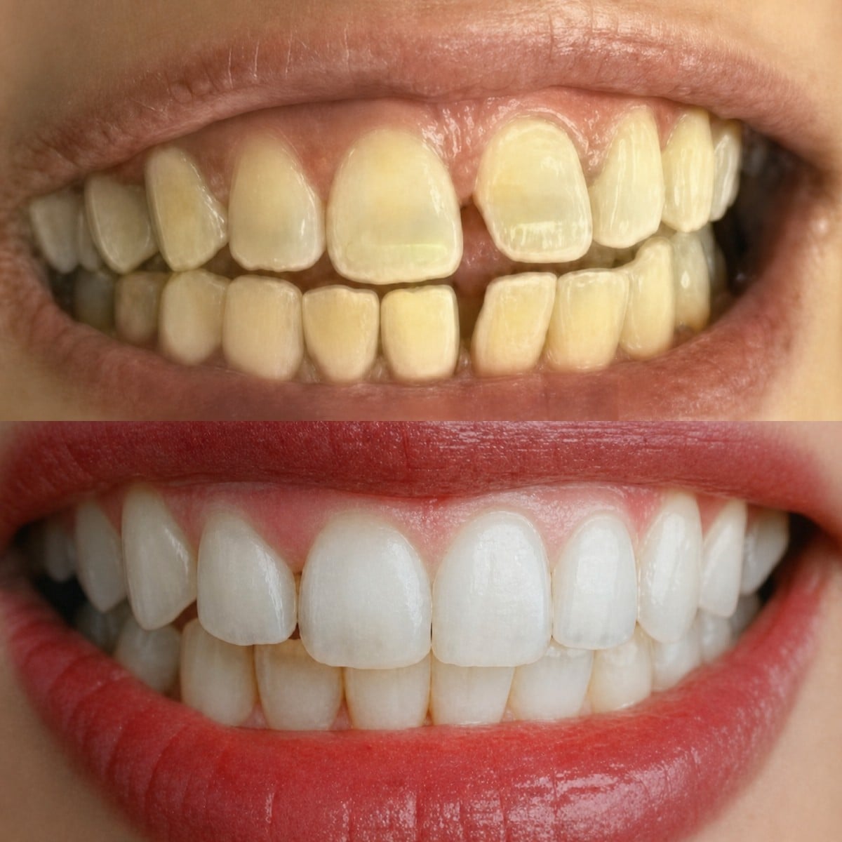 Resultados antes y después de Hollywood Smile en Excelentis Dental Center, dientes blancos alineados