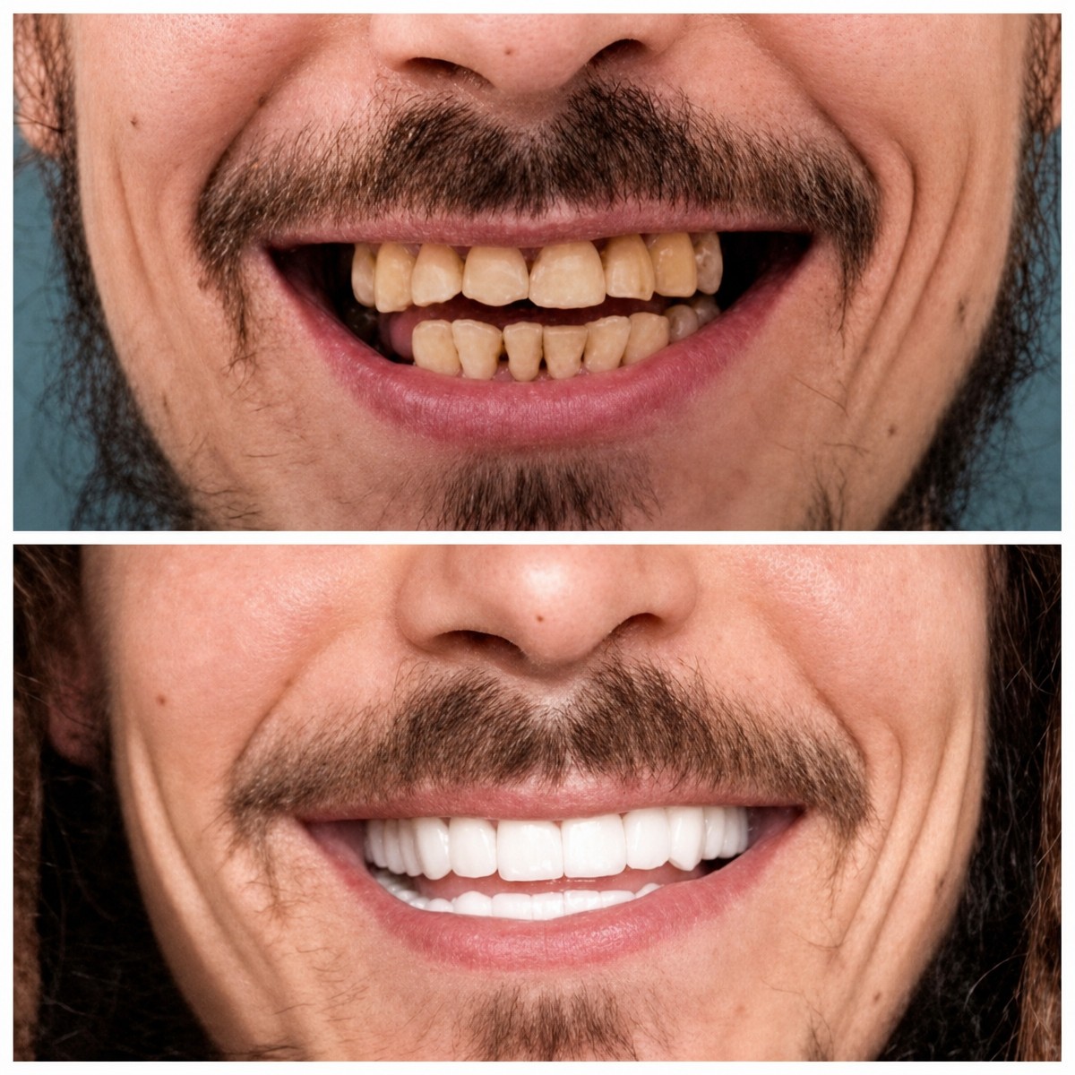 Antes y después de implante dental con corona en KLİNİKEN, resultado de sonrisa