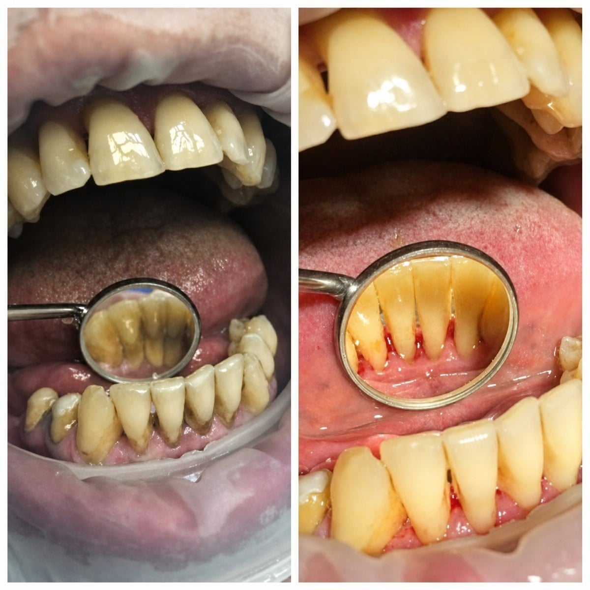 نتائج قبل وبعد تنظيف عميق (تقشير وتنعيم الجذور) في Casa Dental, s.r.o.