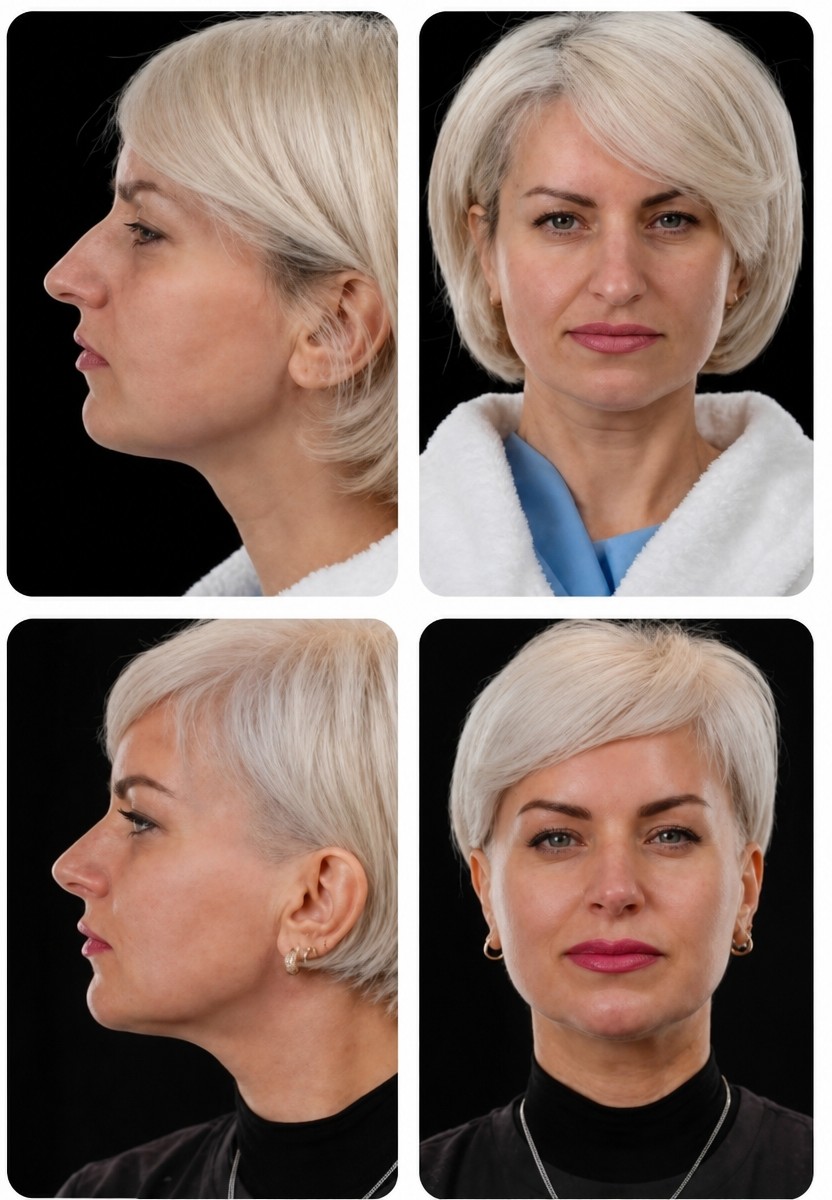 نتائج عملية تجميل الأنف قبل وبعد في Yurchenko Plastic Surgery Team، تحسين شكل الأنف