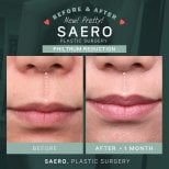 Before and after philtrum reduction results at SAERO Plastic Surgery, visible shorter philtrum