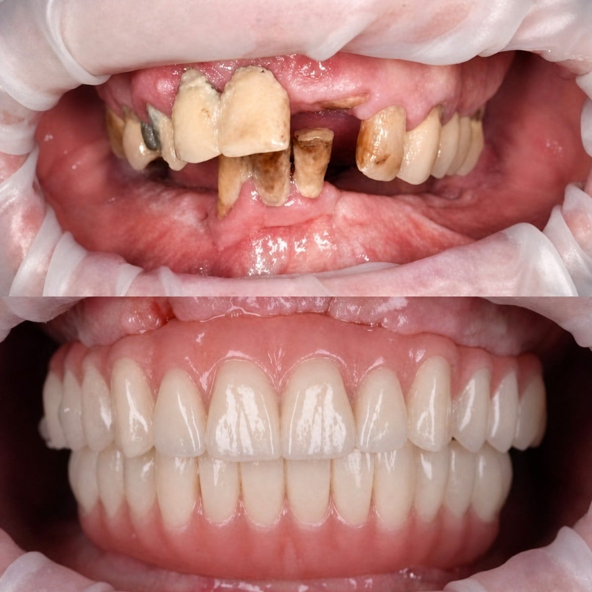 Resultados antes y después de dentadura postiza en RIKOTA Dental Clinic – sonrisa restaurada