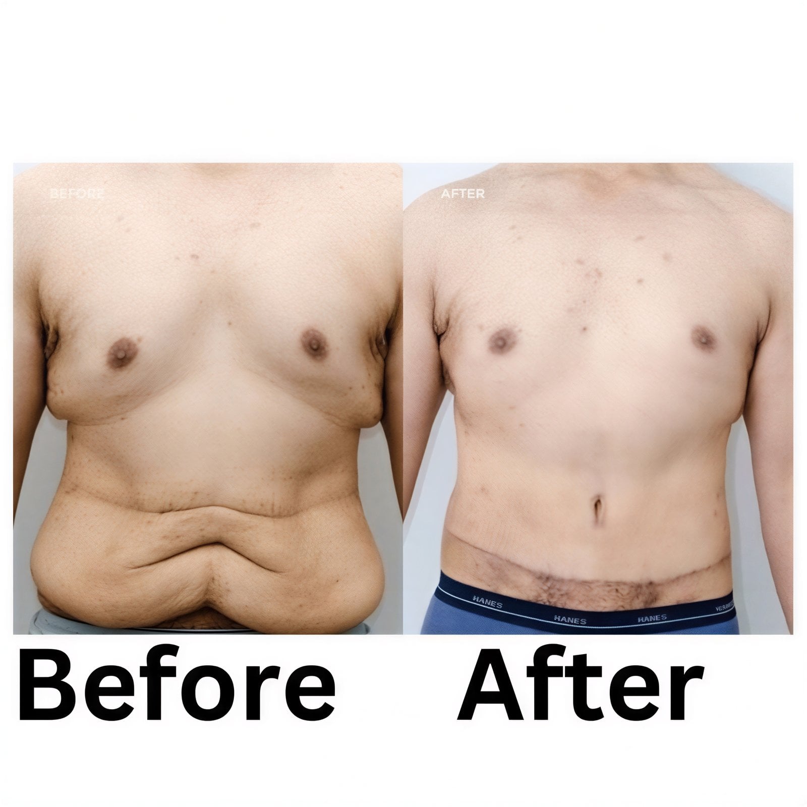 Resultados de abdominoplastia y liposucción antes y después en ID Clinic Bangkok, abdomen mejorado