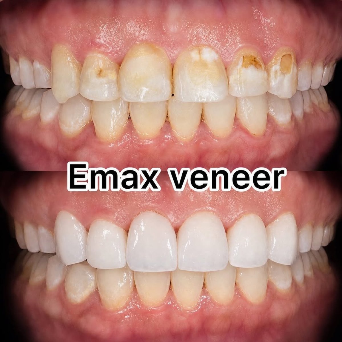 Resultados antes y después de carillas Emax: sonrisa más blanca y uniforme