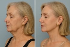 Before and after facelift results at Optimed International Hospital, visible neck and jawline lift