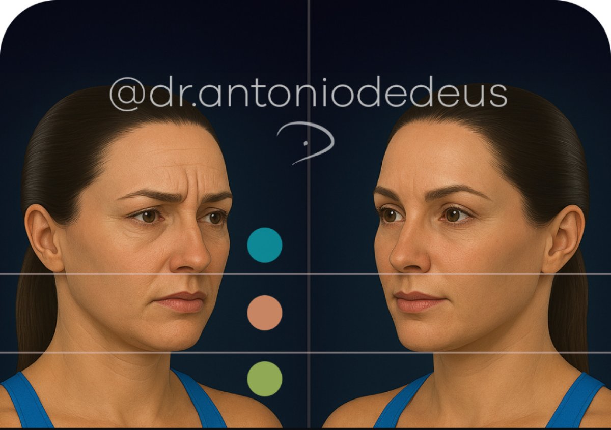 Resultados de lifting facial antes y después, frente lisa en clínica Dr. Antonio De Deus