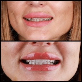 Hollywood Smile before and after results at Mira Clinic, dental veneers for brighter teeth