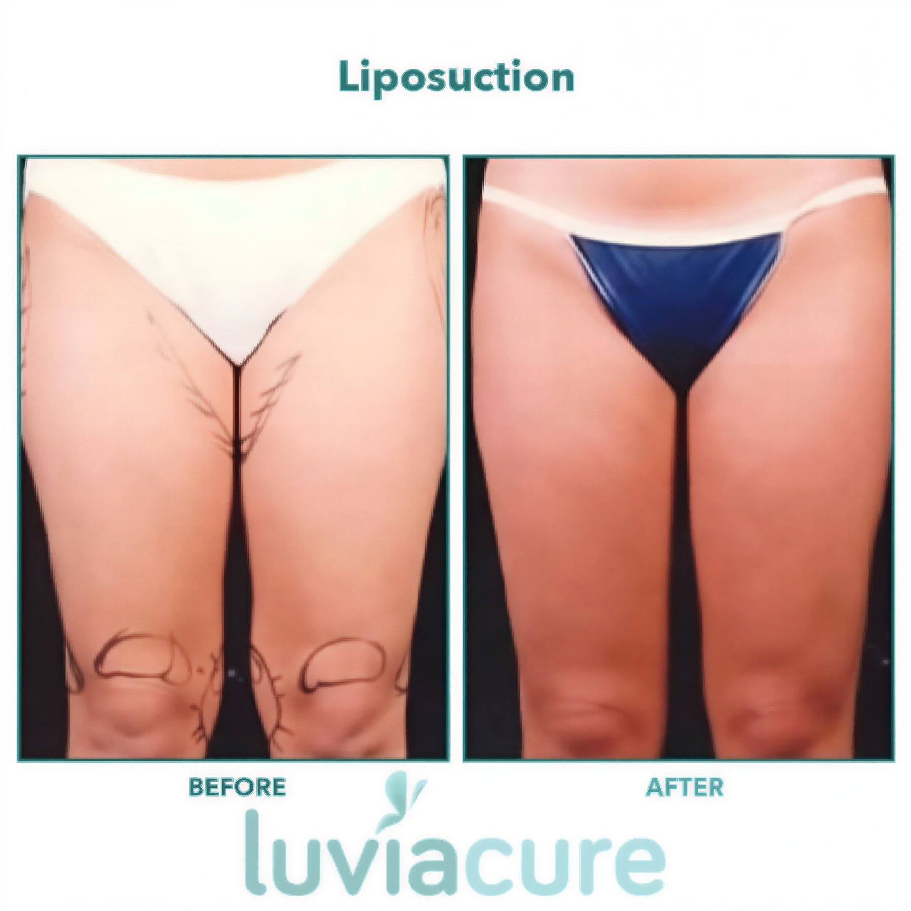 نتائج شفط الدهون قبل وبعد في Luviacure، تحسين واضح في محيط الفخذين