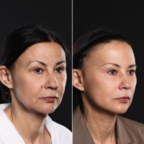 Before and after brow lift results at Vidnova Clinic – lifted brow and smoother forehead