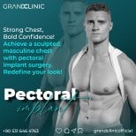 Pectoral implant surgery result at Grand Clinic – enhanced masculine chest appearance