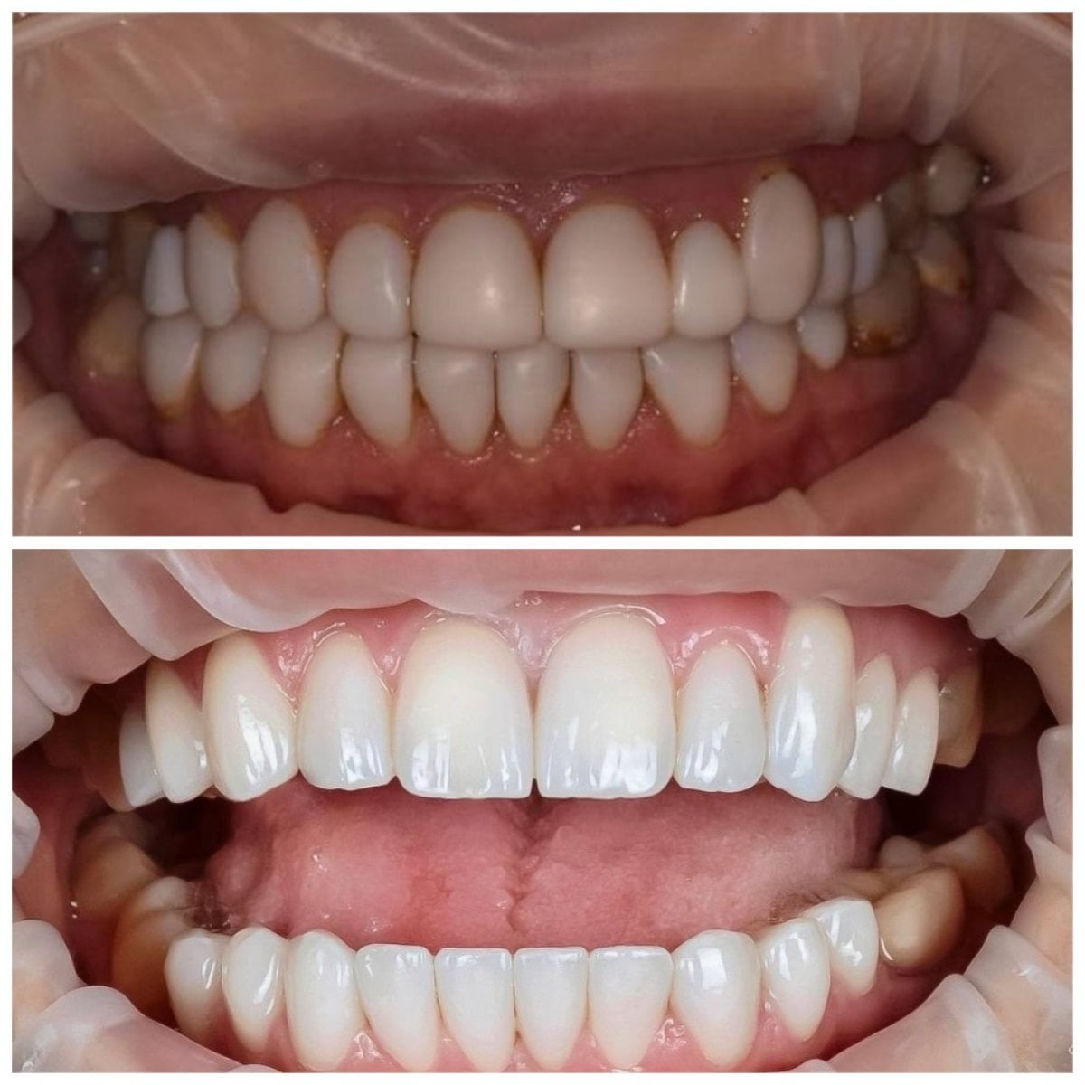 Antes y después de carillas en Dental Clinic Dynasty Stomatology Cracovia – resultado de sonrisa