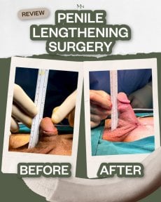 Before and after penis enlargement results at Menness Wellness Clinic, visible length increase
